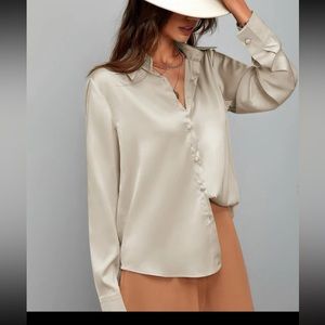 Shein clasi satin solid button up blouse